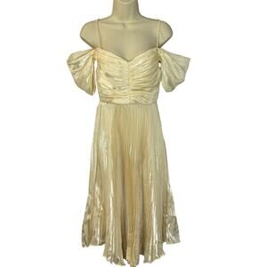 Elpis Pleated Vintage Inspired Off Shoulder Dress Ivory Gatsby Small New